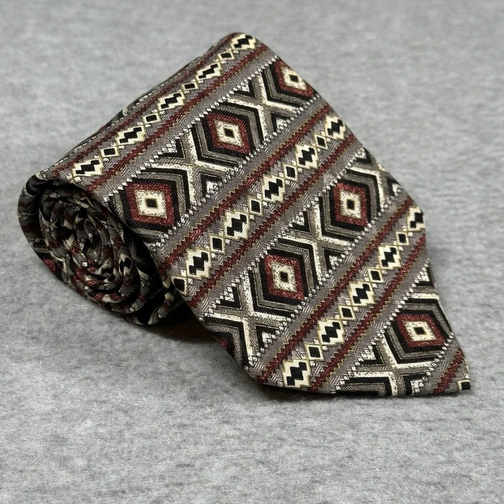 Vintage Pavia‎ Made in Italy 100% Silk Geometric Pattern Mens Tie